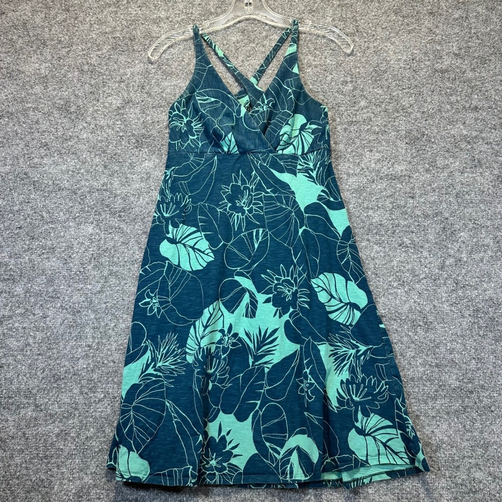 Patagonia Amber Dawn Dress Womens S Teal Tropical Floral Crossback Summer 59085